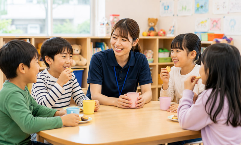指導員の1日の流れ おやつタイム 社会福祉法人 立葵会 岐阜県瑞穂市「タチアオイの教室」