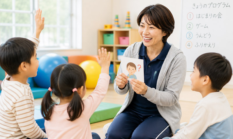 先輩インタビュー 指導員Cさん Cさんがプログラムを進行している 社会福祉法人 立葵会 岐阜県瑞穂市「タチアオイの教室」
