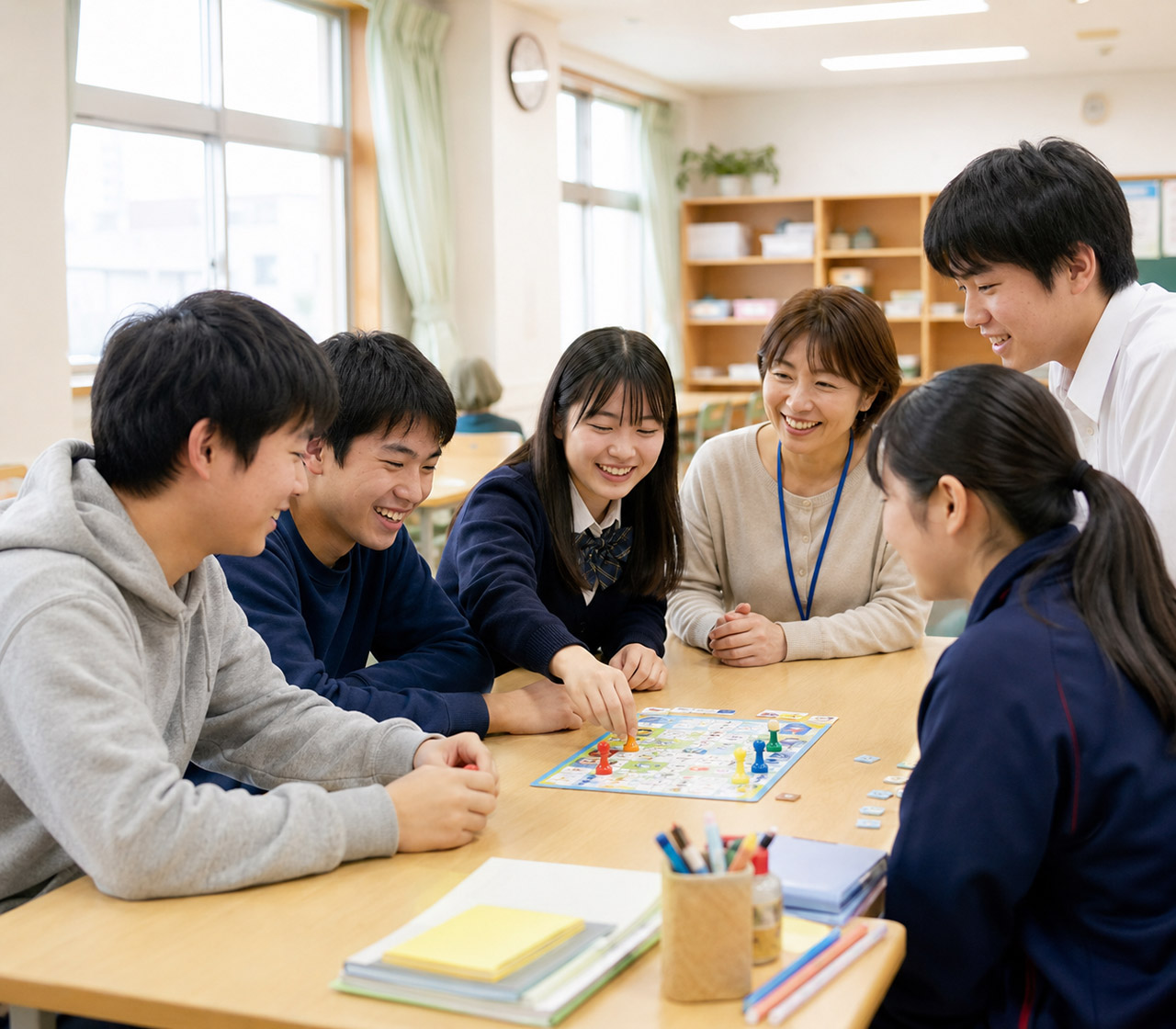スタッフが子どもたちの輪に入っている様子