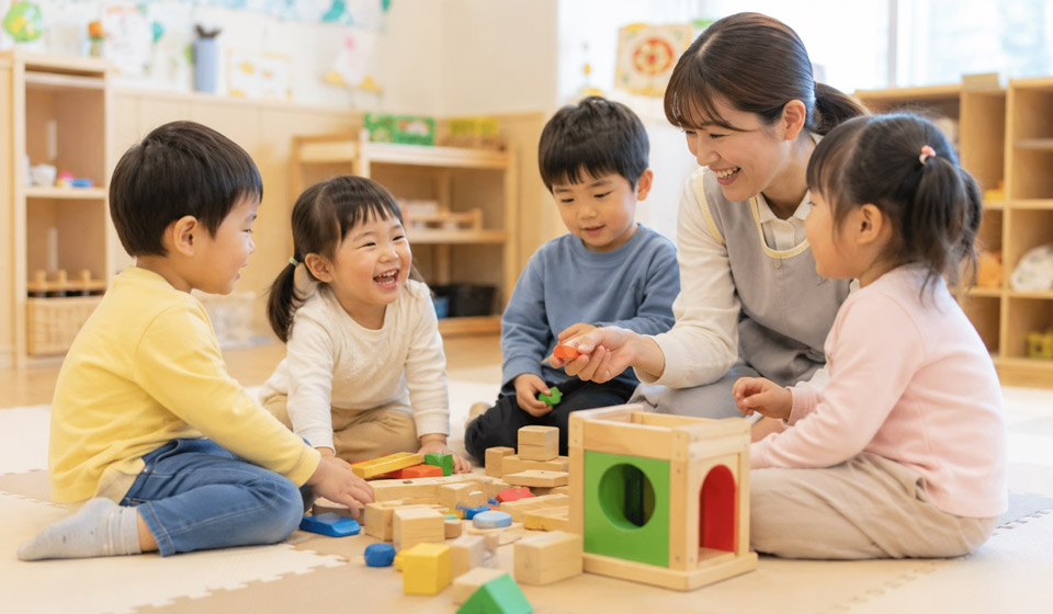 複数の子が一緒に遊んでいる場面