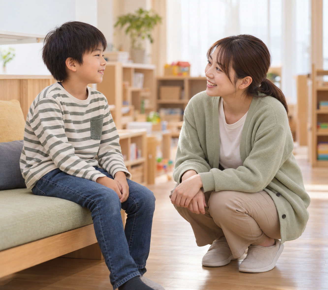 スタッフが子どもたちの輪に入っている様子